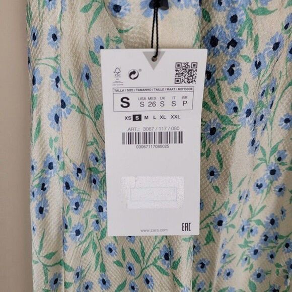 Zara S Structured Floral Mini Slip Dress Cowl Neck Strappy Racerback Ivory Blue - Picture 10 of 12